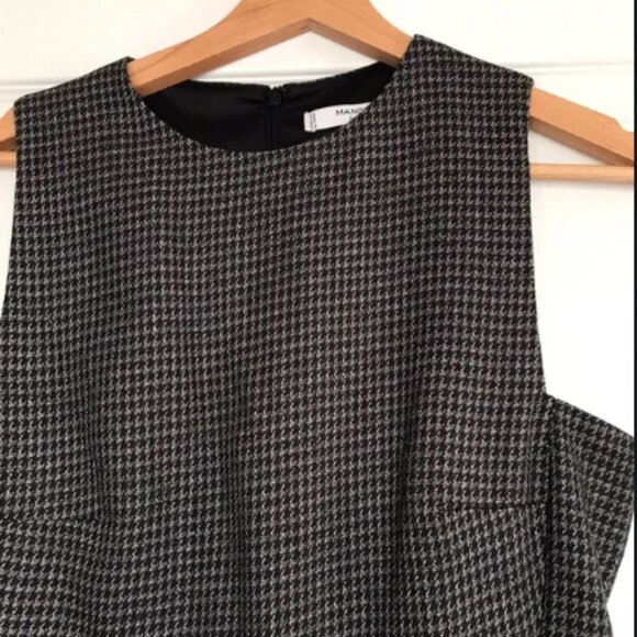 Robe trapèze marron style pied-de-poule/Brown Houndstooth A-Line Dress, Chic - Picture 4 of 5